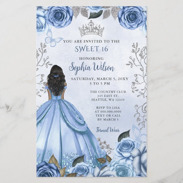 Budget Dusty Blue Silver Floral Princess SWEET 16 (Devant)