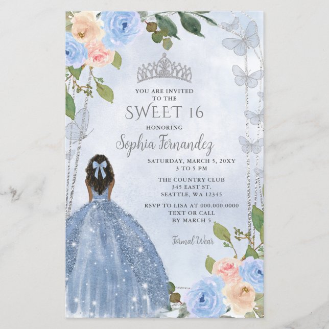 Budget Dusty Blue Silver Floral Princess Sweet 16 (Devant)