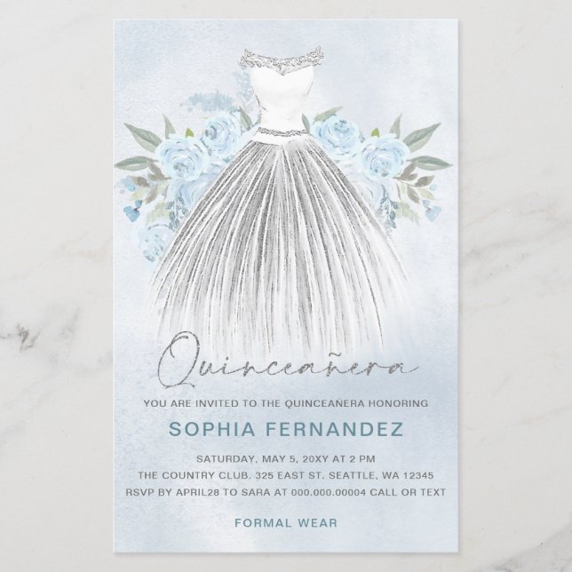 Budget Dusty Blue Silver Robe Quinceañera Invitati (Devant)