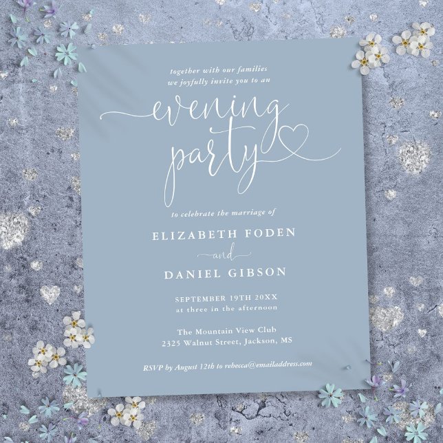 Budget Dusty Blue Soirée de mariage Invitation (Budget Dusty Blue Evening Party Wedding Invite)