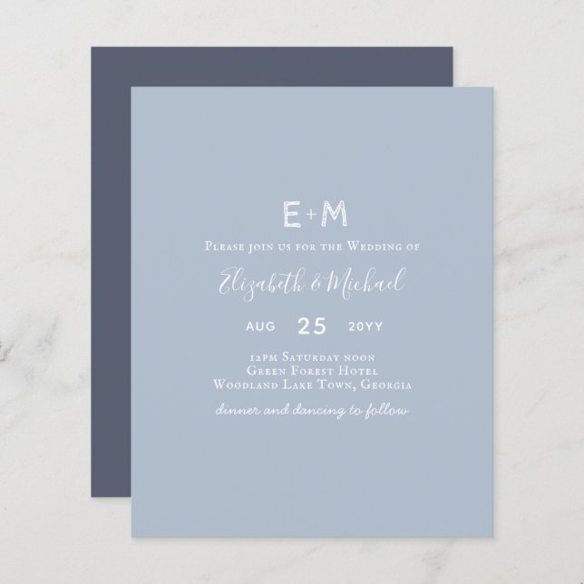 BUDGET Dusty Blue Wedding Invitation (Devant / Derrière)