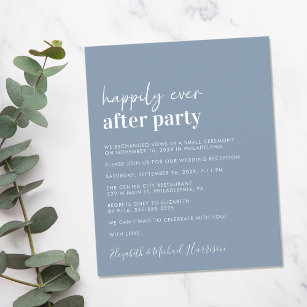 Budget Dusty Blue Wedding Réception Invitation