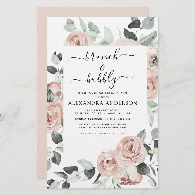 Budget Dusty Pink Brunch & Bubbly Fête des mariées (Devant / Derrière)