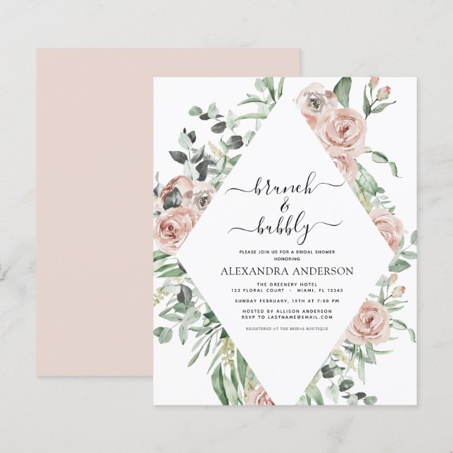 Budget Dusty Pink Brunch & Bubbly Fête des mariées (Devant / Derrière)