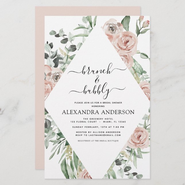 Budget Dusty Pink Brunch & Bubbly Fête des mariées (Devant / Derrière)