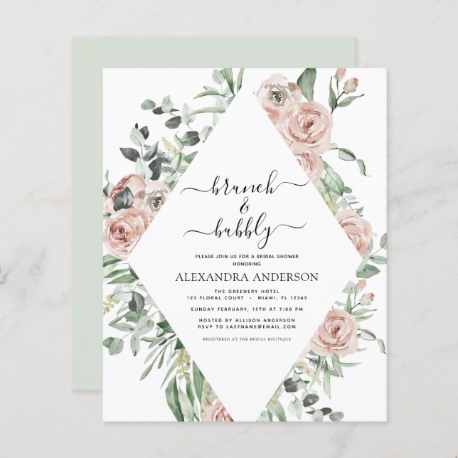 Budget Dusty Pink Brunch & Bubbly Fête des mariées (Devant / Derrière)