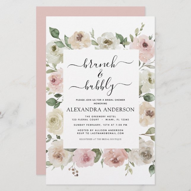 Budget Dusty Pink Brunch & Bubbly Fête des mariées (Devant / Derrière)