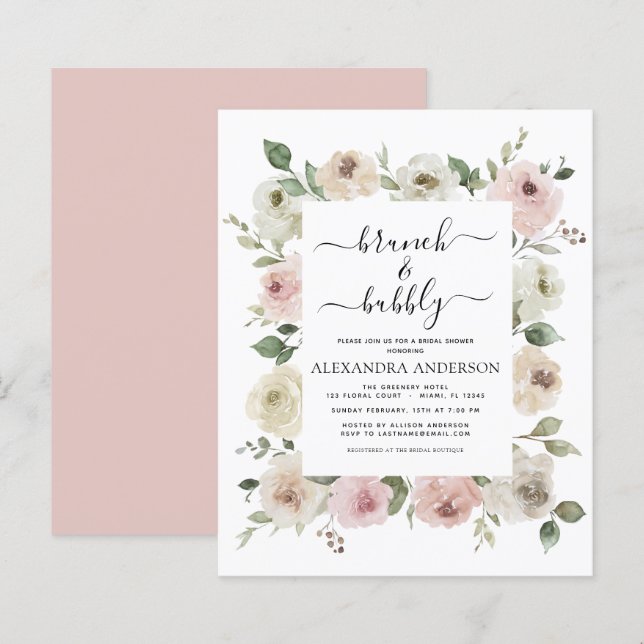 Budget Dusty Pink Brunch & Bubbly Fête des mariées (Devant / Derrière)