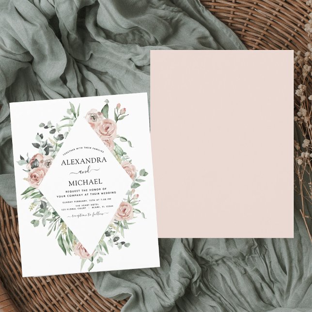Budget Dusty Pink Eucalyptus Faire-part de mariage (Créateur téléchargé)