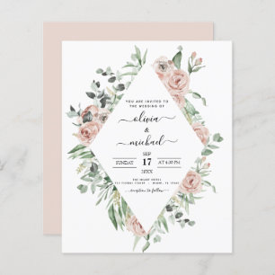 Budget Dusty Pink Eucalyptus Faire-part de mariage