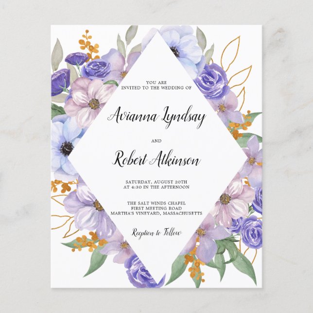 Budget Dusty Purple Floral Boho Mariage (Devant)