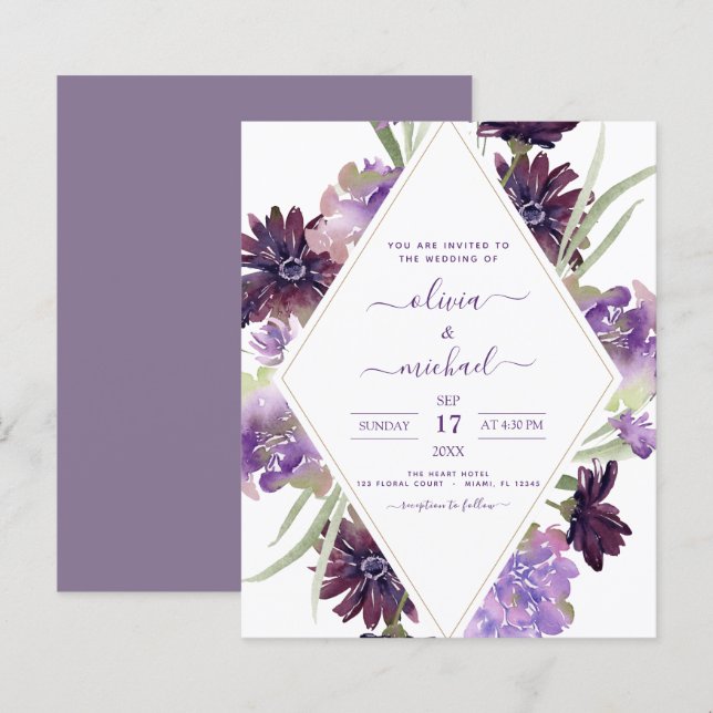 Budget Dusty Purple Mariage Floral verdure (Devant / Derrière)