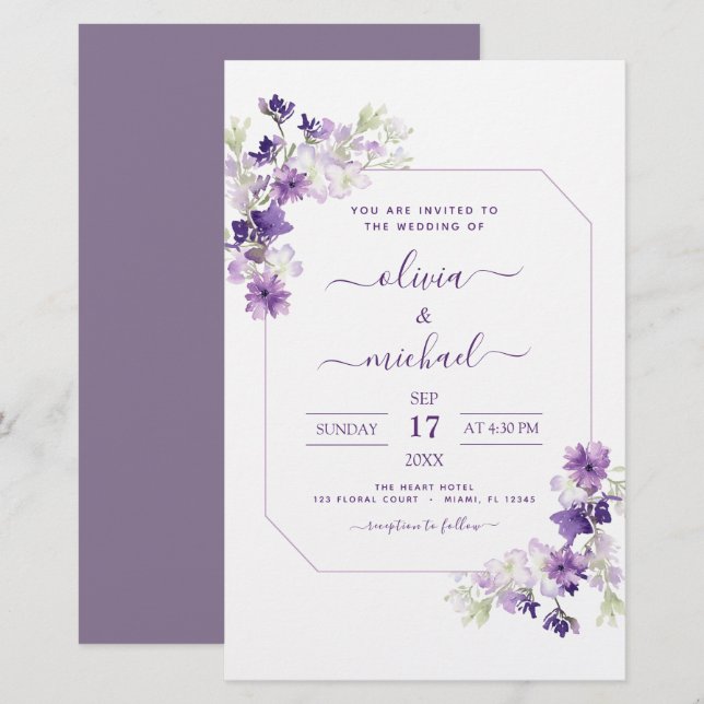 Budget Dusty Purple Mariage Floral verdure (Devant / Derrière)