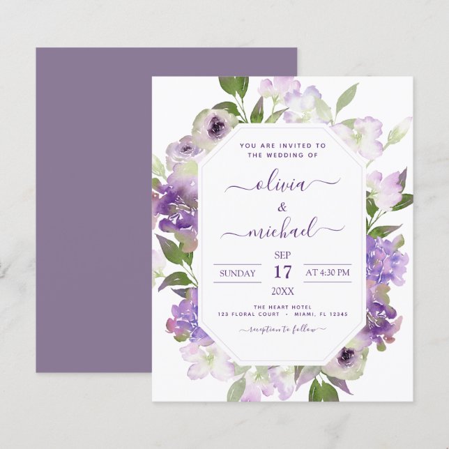 Budget Dusty Purple Mariage Floral verdure (Devant / Derrière)