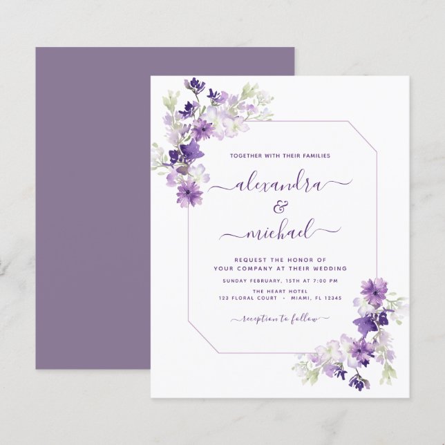 Budget Dusty Purple Mariage Floral verdure (Devant / Derrière)
