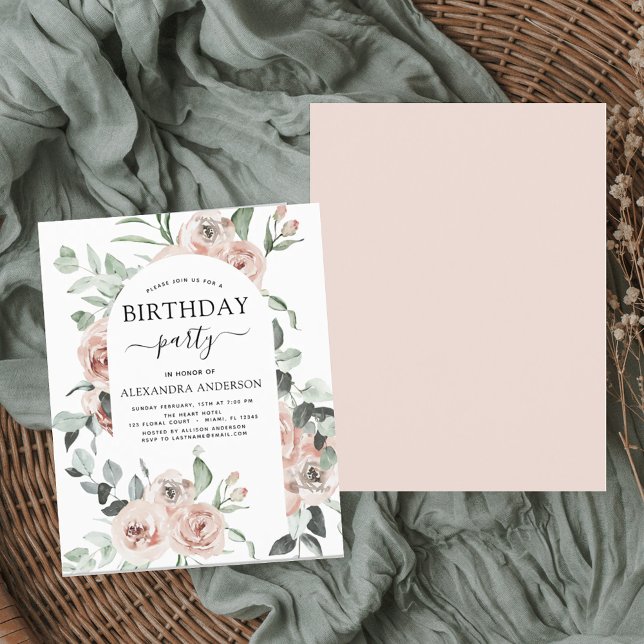 Budget Dusty rose Anniversaire Fête Floral Invitat (Créateur téléchargé)