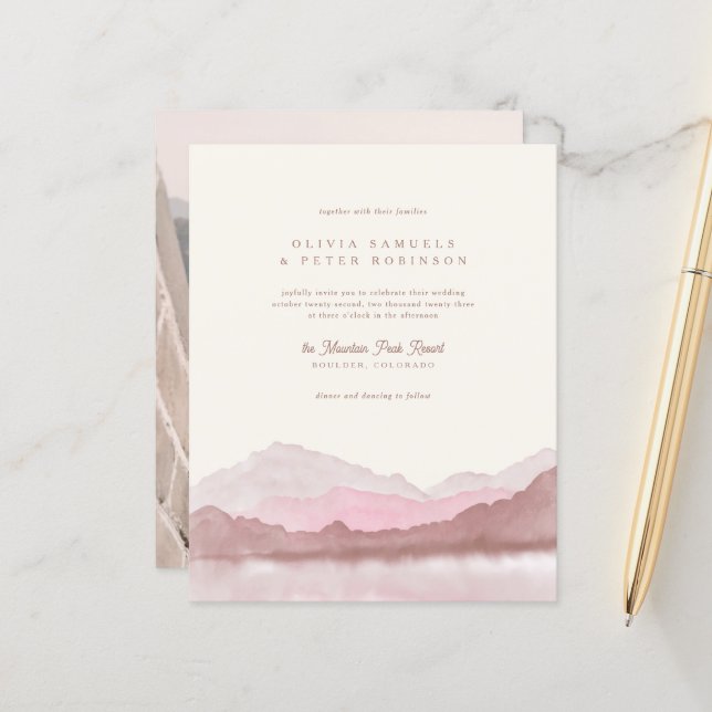 Budget Dusty Rose Boho Mountain Photo Mariage (Devant/Arrière en situation)