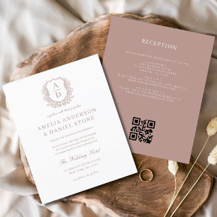 Budget Dusty Rose Crest Mariage QR Code Invitation