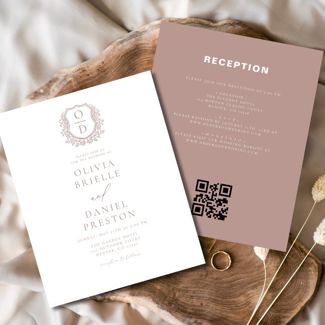 Budget Dusty Rose Crest Mariage QR Code Invitation (Créateur téléchargé)