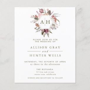 Budget Dusty Rose Faire-part de mariage Monogramme
