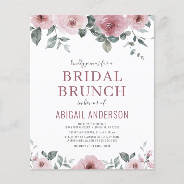 Budget Dusty Rose Floral Bridal Shower Invitation (Devant)