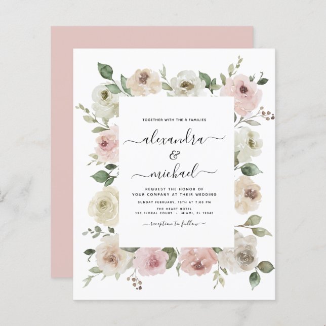 Budget Dusty rose Floral Eucalyptus Mariage (Devant / Derrière)