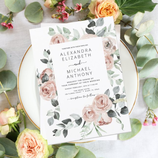 Budget Dusty rose Floral Faire-part de mariage (Créateur téléchargé)
