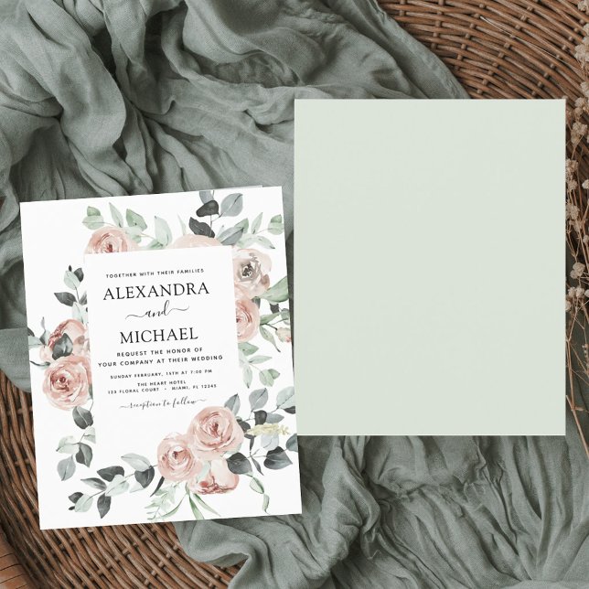 Budget Dusty rose Floral Faire-part de mariage (Créateur téléchargé)