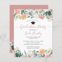 Budget Dusty Rose Floral Graduation Party Invitati