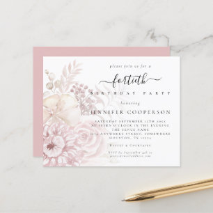 Budget Dusty Rose Florals Female 40ème Invitation
