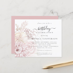 Budget Dusty Rose Florals Femme Invitation d'anniv