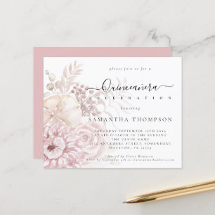 Budget Dusty Rose Florals Quinceañera Invitation