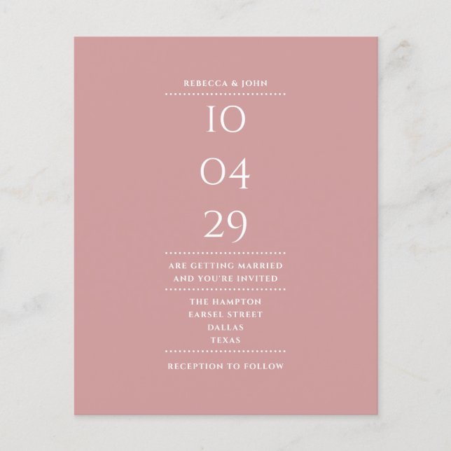 Budget Dusty Rose Mariage Date Invitation (Devant)