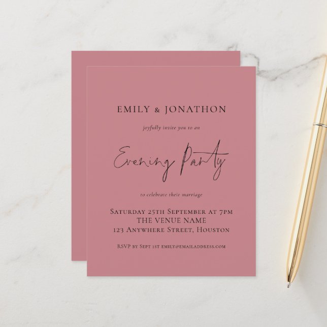 Budget Dusty Rose Mariage de soirée Invitation de  (Devant/Arrière en situation)