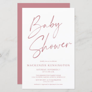 Budget Dusty Rose Mauve Simple Script Baby shower