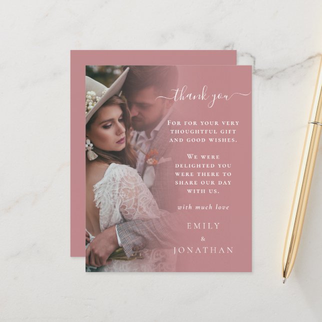 BUDGET Dusty Rose Photo Mariage Merci (Devant/Arrière en situation)