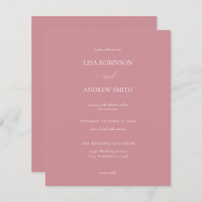 Budget Dusty Rose Pink Calligraphy Mariage (Devant / Derrière)