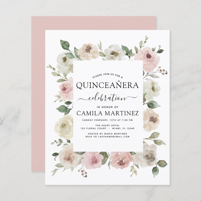 Budget Dusty rose Quinceañera Floral Verdure (Devant / Derrière)