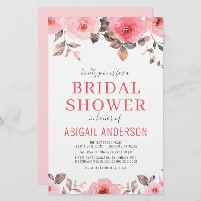 Budget Dusty Rose Rose Bridal Shower Invitation (Devant / Derrière)