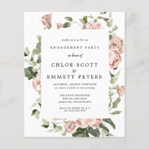 Budget Dusty Rose Rose Engagement Party Invitation