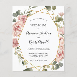 Budget Dusty Rose Rose Floral Faire-part de mariag