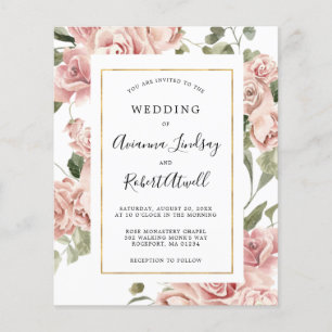 Budget Dusty Rose Rose Floral Faire-part de mariag