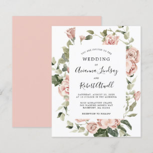 Budget Dusty Rose Rose Floral Faire-part de mariag