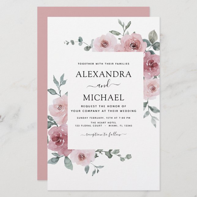 Budget Dusty Rose rose Floral Mariage (Devant / Derrière)