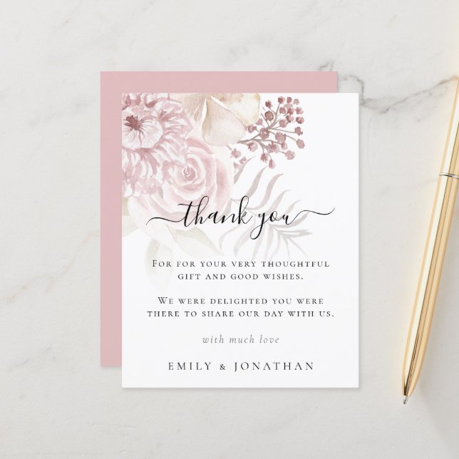 Budget Dusty Rose rose Florals Mariage Merci (Devant/Arrière en situation)