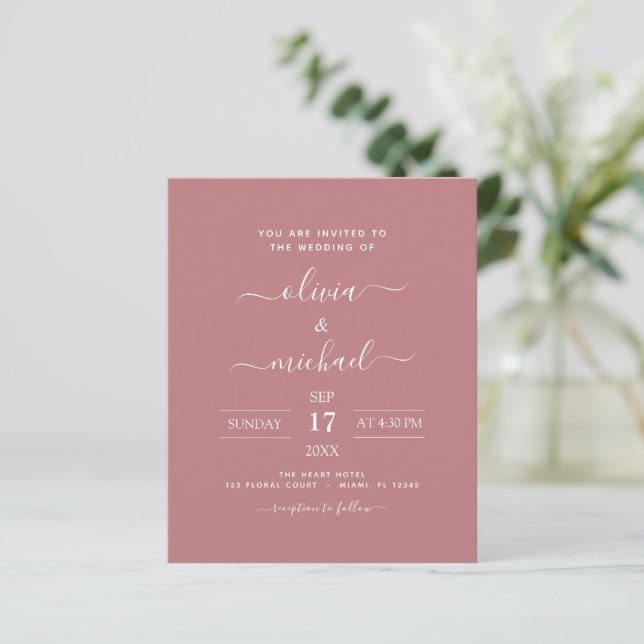 Budget Dusty Rose rose Mariage moderne Typographie (Debout devant)