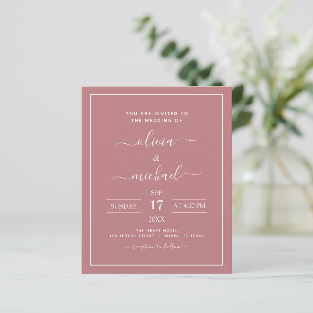 Budget Dusty Rose rose Mariage moderne Typographie (Debout devant)