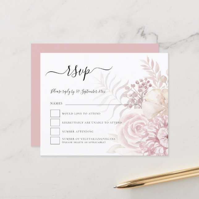 Budget Dusty Rose teintée Florales Mariage RSVP (Devant/Arrière en situation)