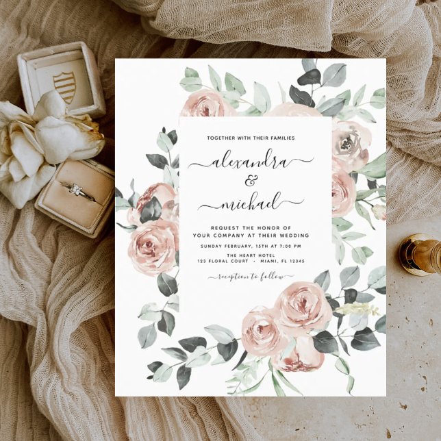Budget Dusty rose verdure Invitations de mariage (Créateur téléchargé)