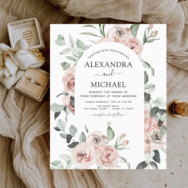 Budget Dusty rose verdure Invitations de mariage (Créateur téléchargé)